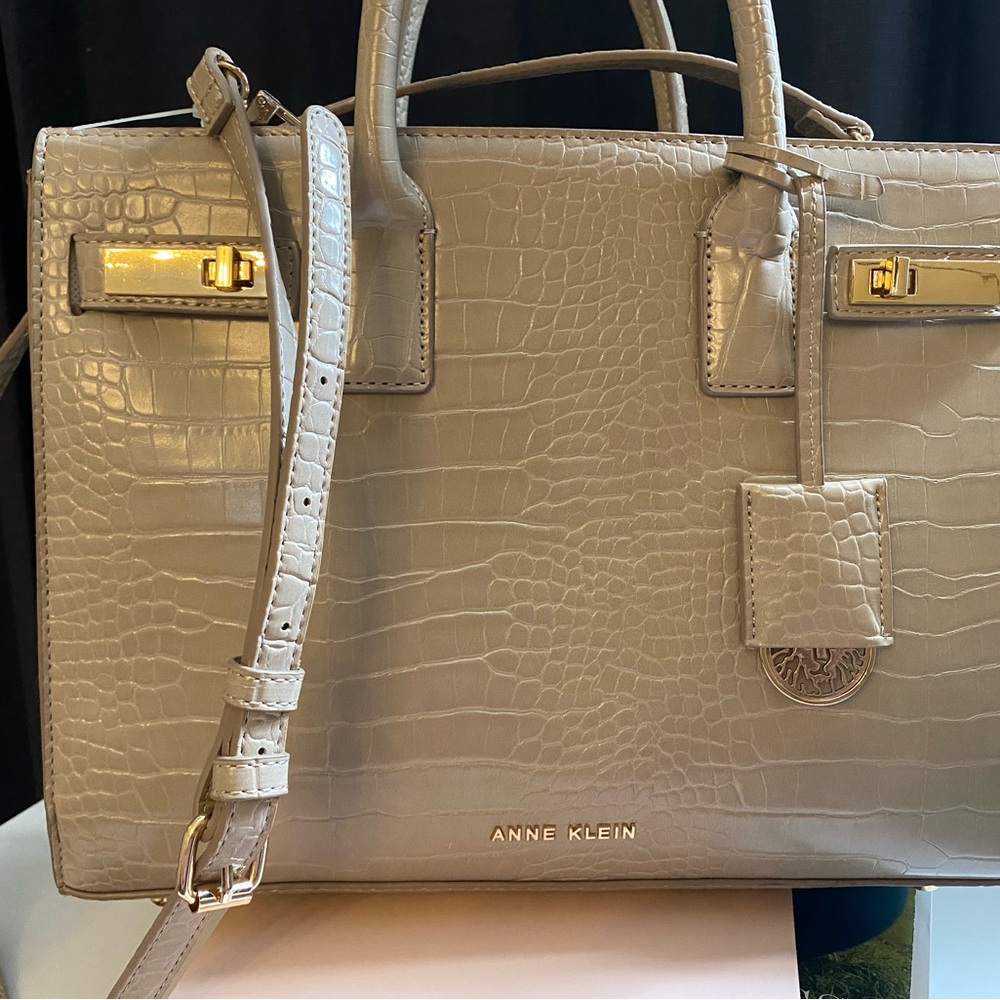 Anne Klein Taupe Croc-Embossed Satchel